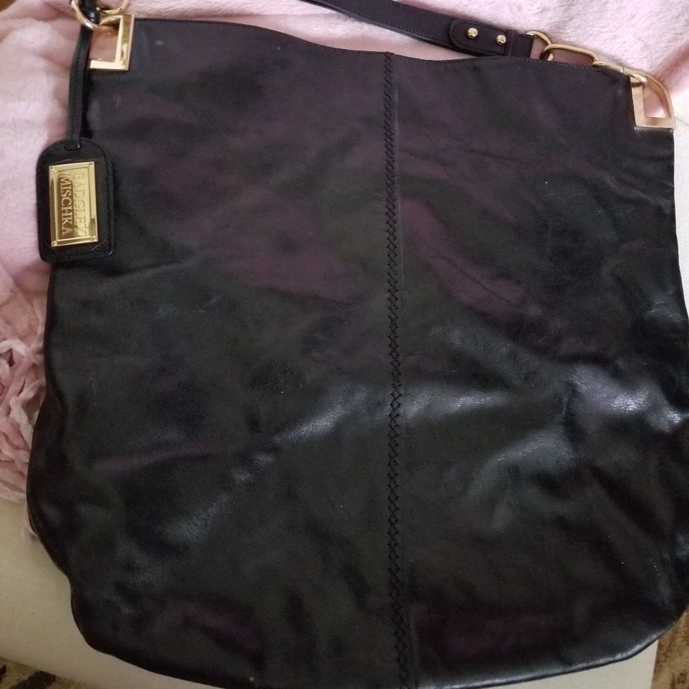 Badgley Mischka Genuine Leather Handbag Black and Gold